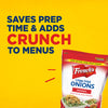 ["A bag of French's Crispy Fried Onions with a tagline that says 'Saves prep time &amp; adds crunch to menus.'"]