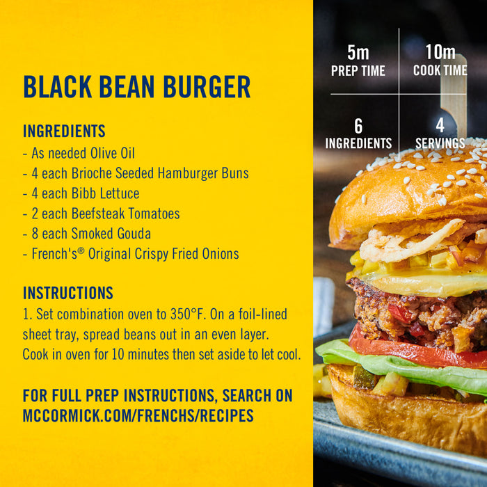 ["A black bean burger recipe with ingredients and instructions from French's."]
