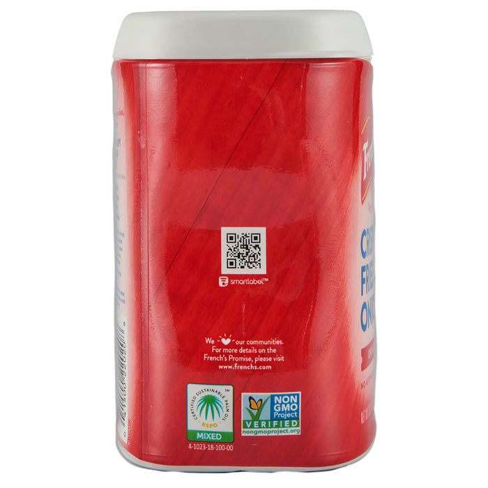 ["A can of French's Crispy Fried Onions."]