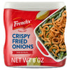 ["A container of French's Crispy Fried Onions, original flavor, with a net weight of 6 oz."]
