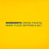 ['A yellow background with the ingredients for a product listed in blue text.']