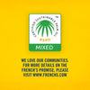 ['A green logo with a palm tree inside a circle that says Certified Sustainable Palm Oil - RSPO - Mixed with the text We love our communities. For more details on the French\'s Promise, please visit www.frenchs.com below.']