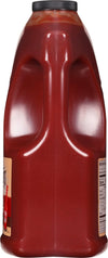 ["A red plastic jug of Bull's-Eye Original Barbecue Sauce."]