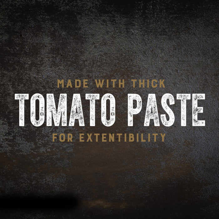 ['A grunge-style graphic with the text Made with thick tomato paste for extentibility.']