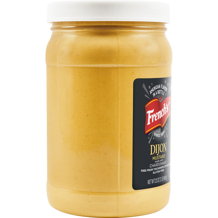 A jar of Frenchs Dijon Mustard made with Chardonnay.