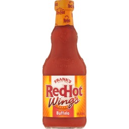 A bottle of Frank's RedHot Wings Buffalo sauce.