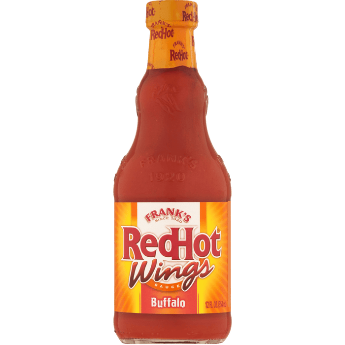 A bottle of Frank's RedHot Wings Buffalo sauce.