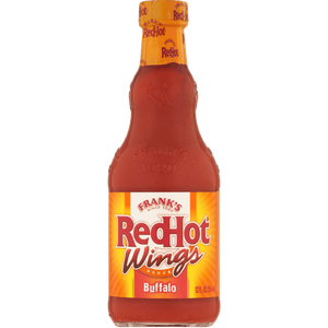 A bottle of Frank's RedHot Wings Buffalo sauce.