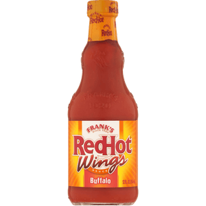 A bottle of Frank's RedHot Wings Buffalo sauce.