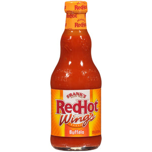 A bottle of Franks RedHot Wings Buffalo sauce.