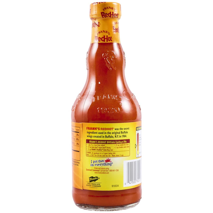 A bottle of Franks RedHot Buffalo Wings Sauce.