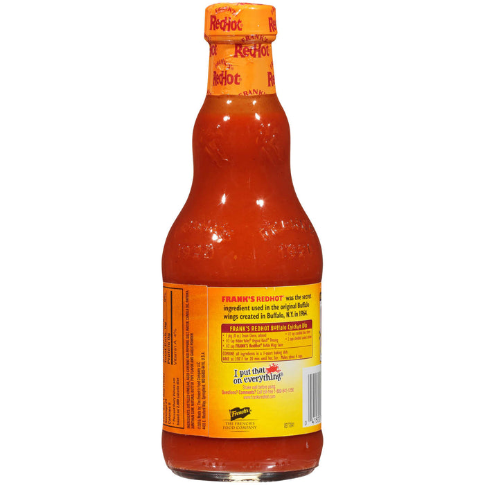 A bottle of Franks RedHot Buffalo Wings Sauce.