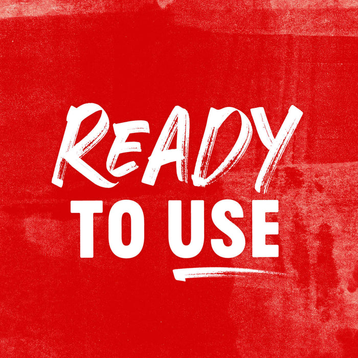 ['White text on a red background that says Ready to Use.']