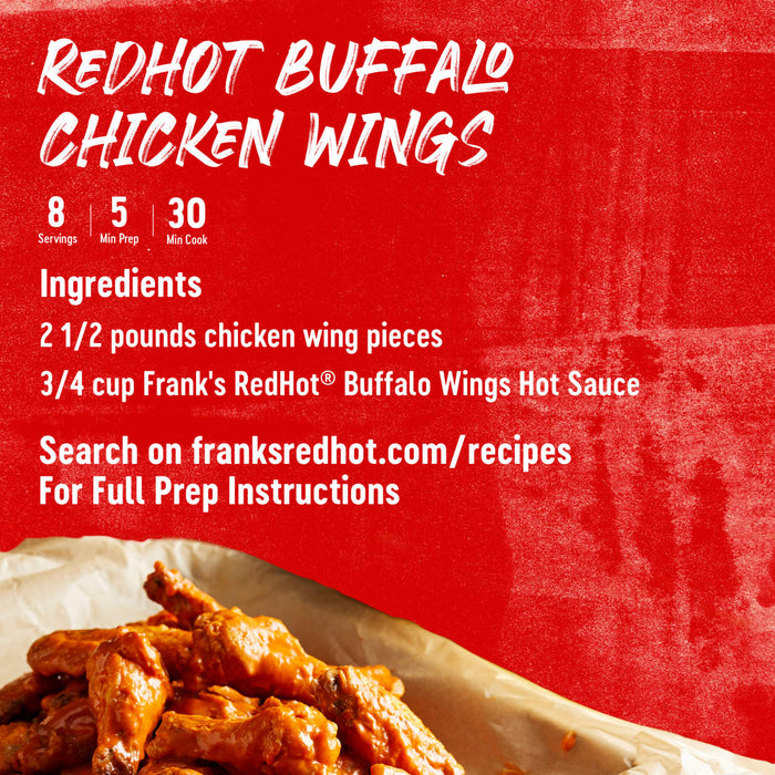 ['A recipe for RedHot Buffalo Chicken Wings with a picture of the finished product.']