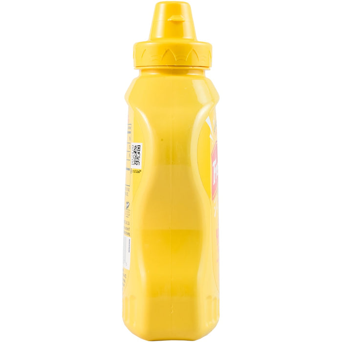 ["A yellow squeeze bottle of French's Mustard."]