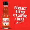 A bottle of Frank's RedHot Original Cayenne Pepper Sauce with text that reads 'A premium blend of aged cayenne peppers, it's the perfect blend of flavor &amp; heat.'