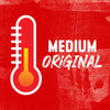 A white thermometer with a red background and the words MEDIUM ORIGINAL in white.