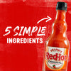 A bottle of Frank\s RedHot Original Cayenne Pepper Sauce with the text 5 Simple Ingredients above it.