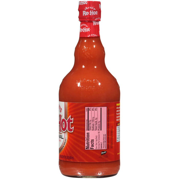 ["A bottle of Frank's RedHot Original Hot Sauce."]