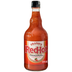 A bottle of Frank's RedHot Original hot sauce.