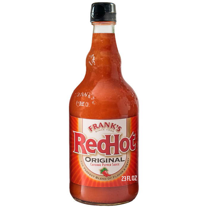 A bottle of Frank's RedHot Original hot sauce.