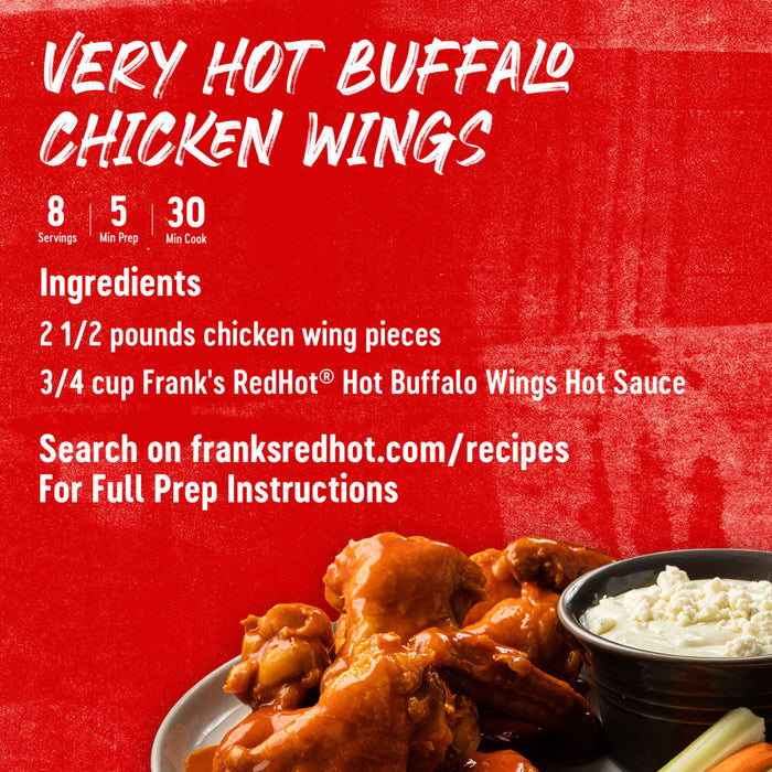 ["A plate of Frank's RedHot?R Buffalo Chicken Wings with a side of celery and blue cheese dressing."]