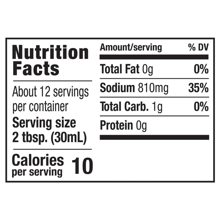 The nutrition facts label for Franks Red Hot Buffalo Wing Hot Sauce Hot 12 Oz, showing 10 calories and 810mg of sodium per 2 tbsp serving.