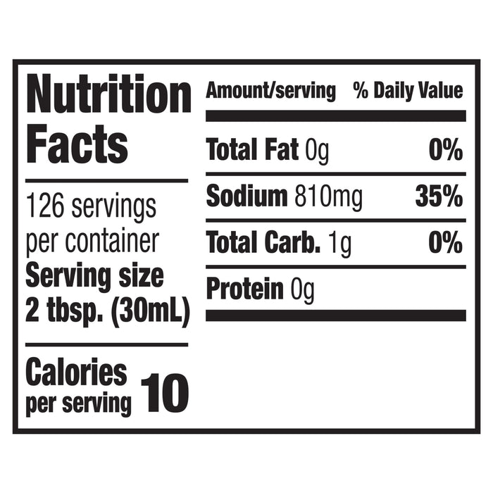 The nutrition facts label for Franks Red Hot Buffalo Wing Hot Sauce Extra Hot 128 Oz, indicating that one serving contains 10 calories, 0g of fat, 810mg of sodium, and 1g of carbohydrates.