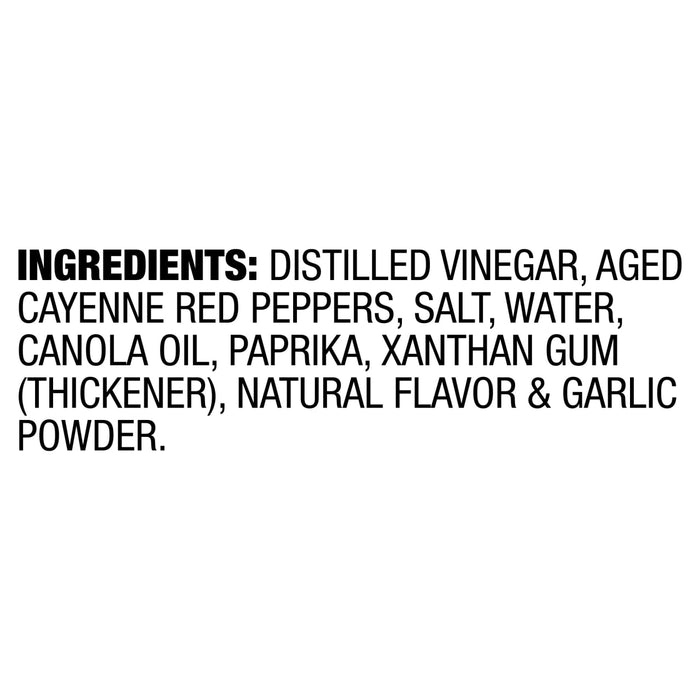 The ingredients list for Franks Red Hot Buffalo Wing Hot Sauce Extra Hot 128 Oz details the contents, including distilled vinegar, aged cayenne red peppers, and salt.
