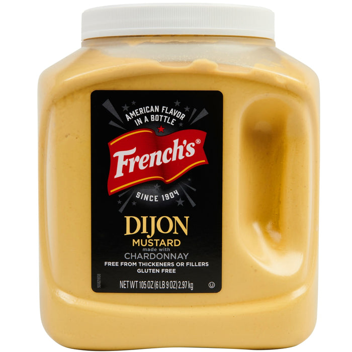 A plastic bottle of Frenchs Dijon Mustard.