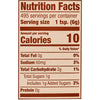 Nutrition facts label showing that one teaspoon (6g) contains 10 calories, 0g of total fat, 60mg of sodium, 2g of total carbohydrate, 1g of total sugars (including 1g of added sugars), and 0g of protein.