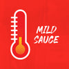 An illustration of a thermometer with a low heat level representing the spice profile of Franks Red Hot Stingin Honey Teriyaki Wing Hot Sauce Mild 12 Oz against a textured red background.