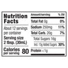 The nutrition facts label for Franks Red Hot Stingin Honey Teriyaki Wing Hot Sauce Mild 12 Oz, indicating that one serving contains 80 calories, 0g of total fat, and 16g of total sugars.