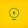 A graphic illustration featuring a blue circle with a K inside and the word KOSHER below it to indicate that Frenchs Beige Stone Ground Dijon Mustard 12 Oz is a certified kosher product.
