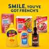 A collection of various Frenchs products including Frenchs Beige Stone Ground Dijon Mustard 12 Oz and crispy fried onions are displayed against a bright yellow background with the text Smile You Have Got Frenchs.