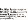 This is a nutrition facts label showing that one teaspoon contains 5 calories, 0g of fat, 100mg of sodium, 0g of carbohydrates, and 0g of protein.