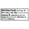 This is a nutrition facts label showing that one teaspoon contains 5 calories, 0g of fat, 100mg of sodium, 0g of carbohydrates, and 0g of protein.