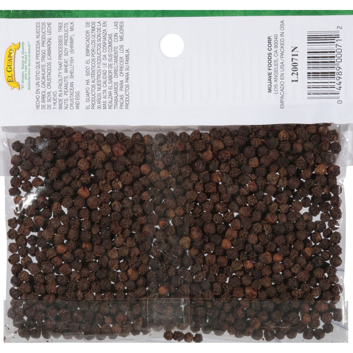 A bag of El Guapo black peppercorns.