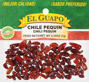A bag of El Guapo Chile Pequin chili peppers.