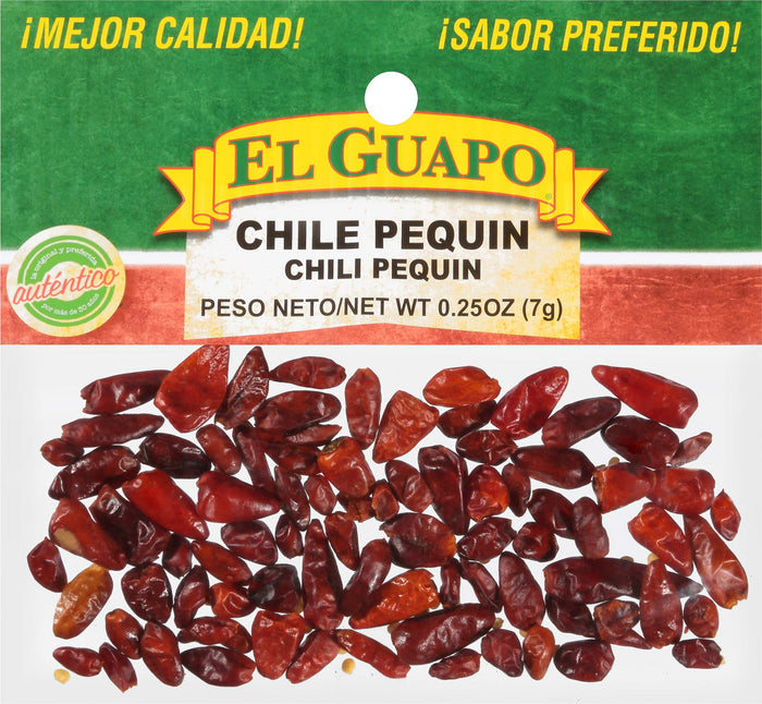 A bag of El Guapo Chile Pequin chili peppers.