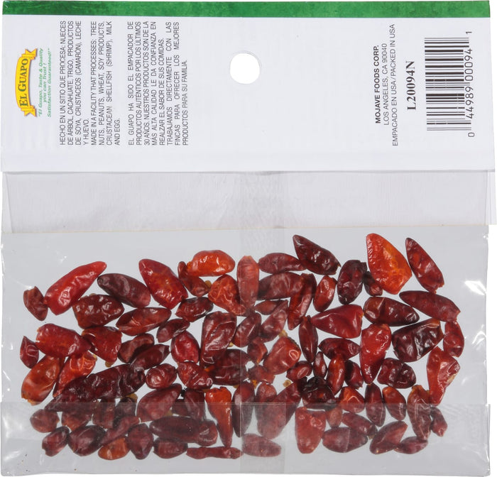 A bag of El Guapo dried red chili peppers.