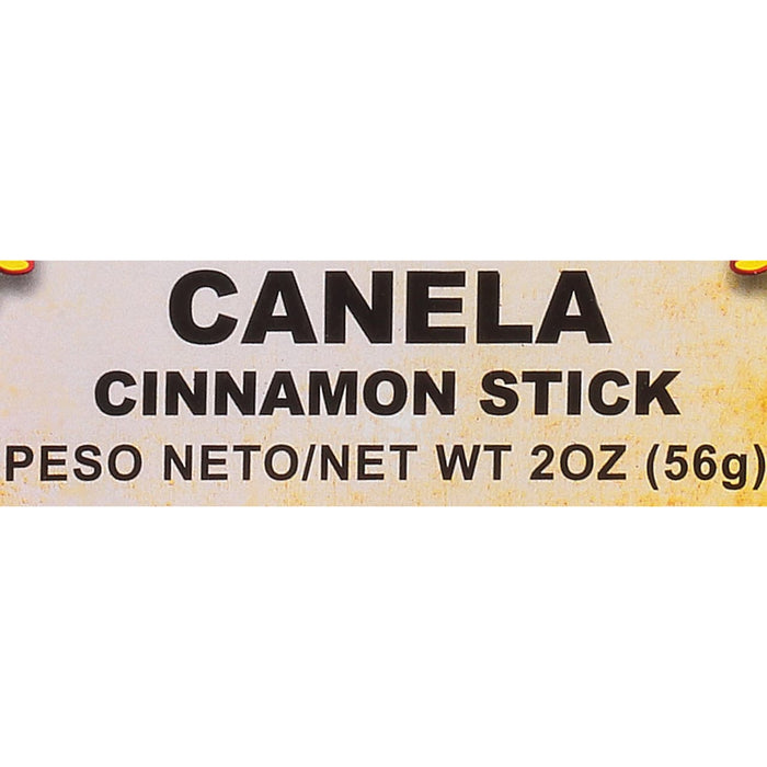 A label for Canela Cinnamon Stick with a net weight of 2 oz (56g).