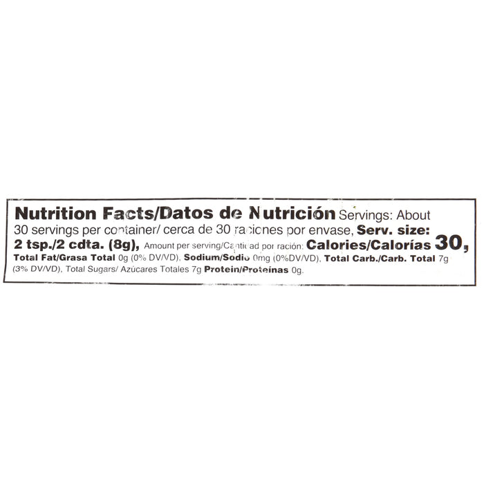 Nutrition facts label for a product with 30 calories per serving.