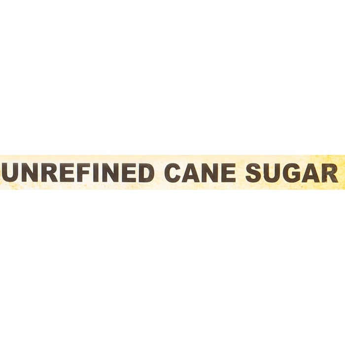 A yellow label with the words UNREFINED CANE SUGAR in black.