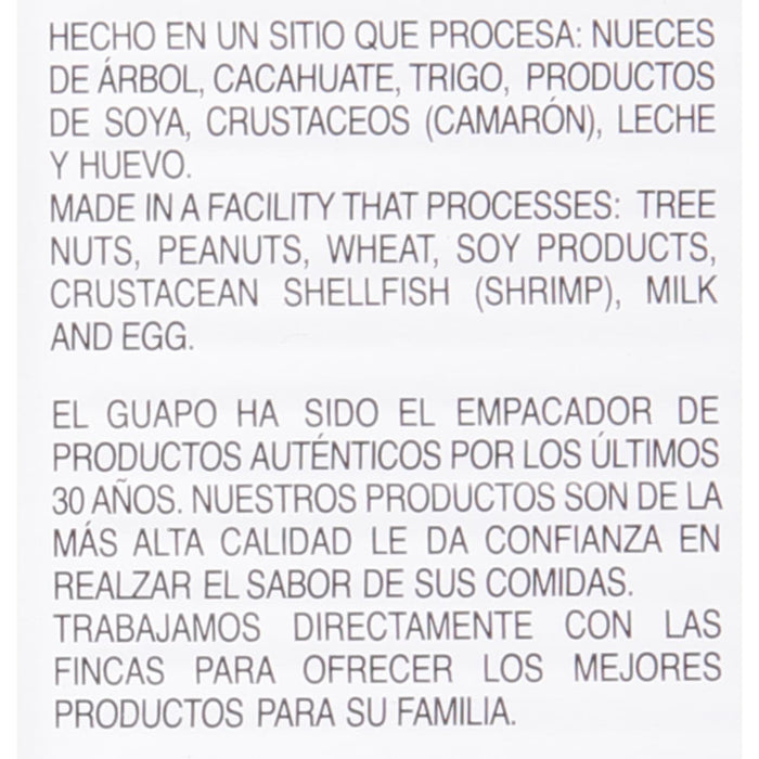 A text description of the ingredients processed in a facility and the quality of the products.