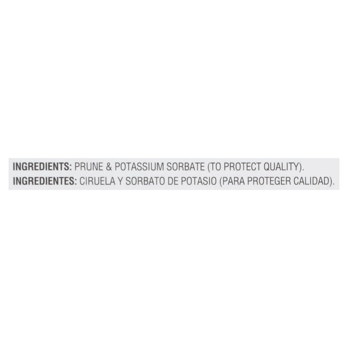 Ingredients for prune product in English and Spanish.