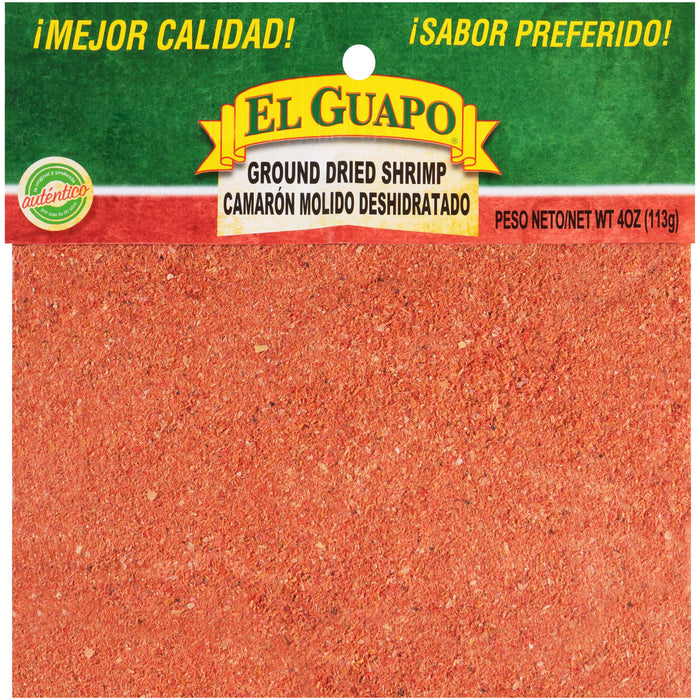El Guapo brand ground dried shrimp in a bag.