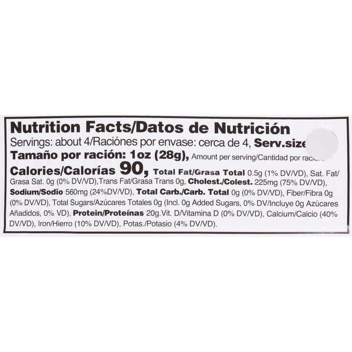 Nutrition facts label for a product with 90 calories per serving.