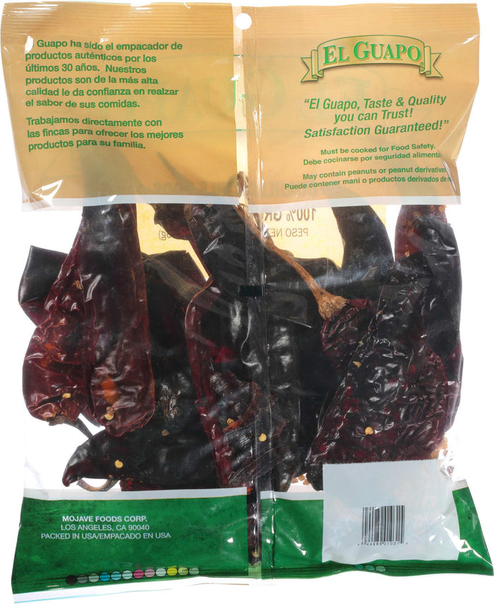 A bag of El Guapo dried chili peppers.