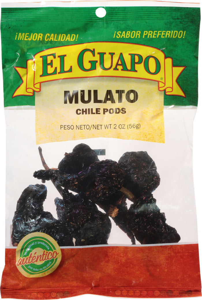 A bag of El Guapo Mulato Chile Pods.